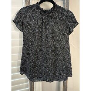 Express Ruffled Polka Dot Black White Short Sleeve Flowy Blouse Women’s Large